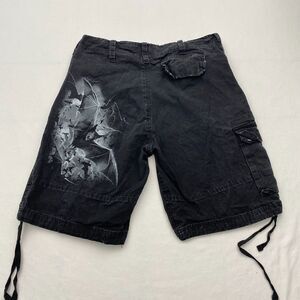 Spiral Direct Cargo Shorts Mens Large Black Skull Bat Graphic Skater Y2K Grunge